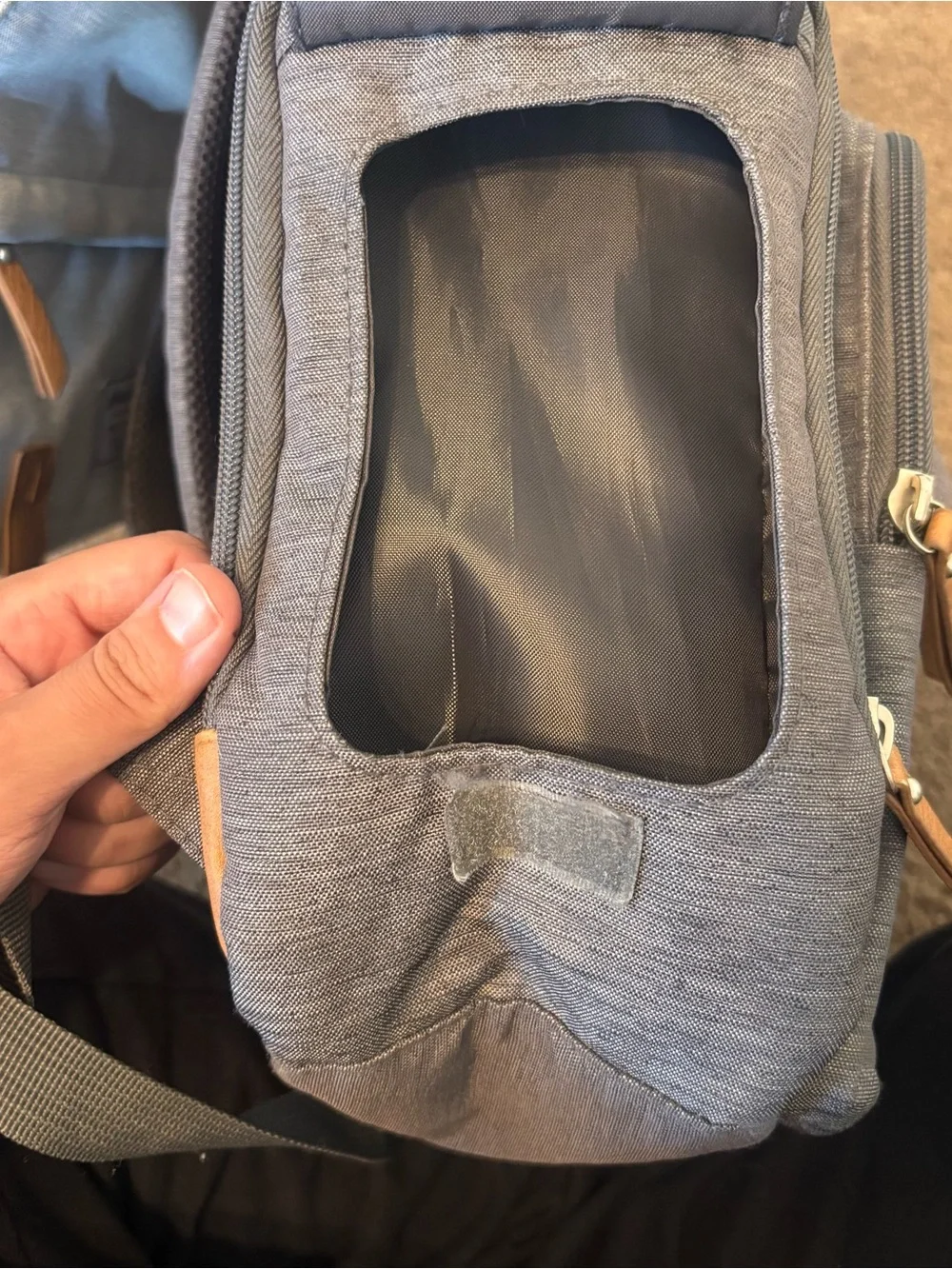 Eddie Bauer Cascade Backpack Diaperbag in gray and white with tan trim